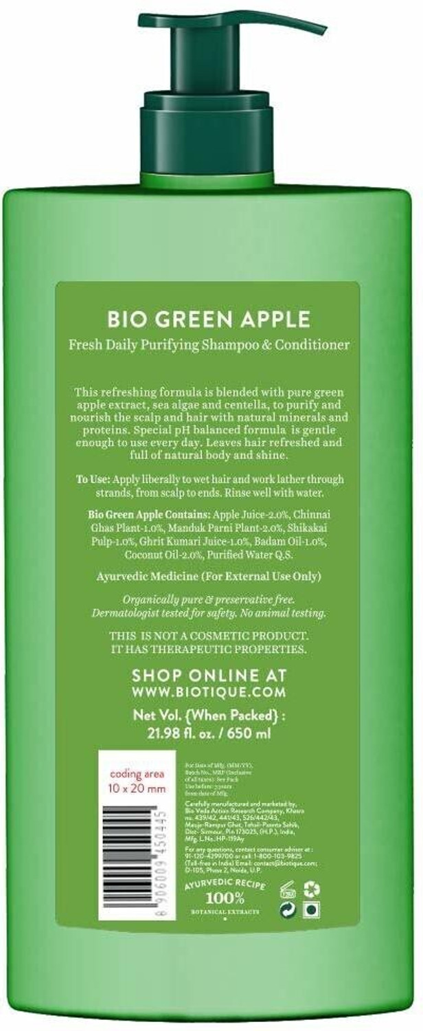 Image of BIOTIQUE Bio Green Apple Fresh Daily Purifying Shampoo & Conditioner (For Oily Hair & Scalp)