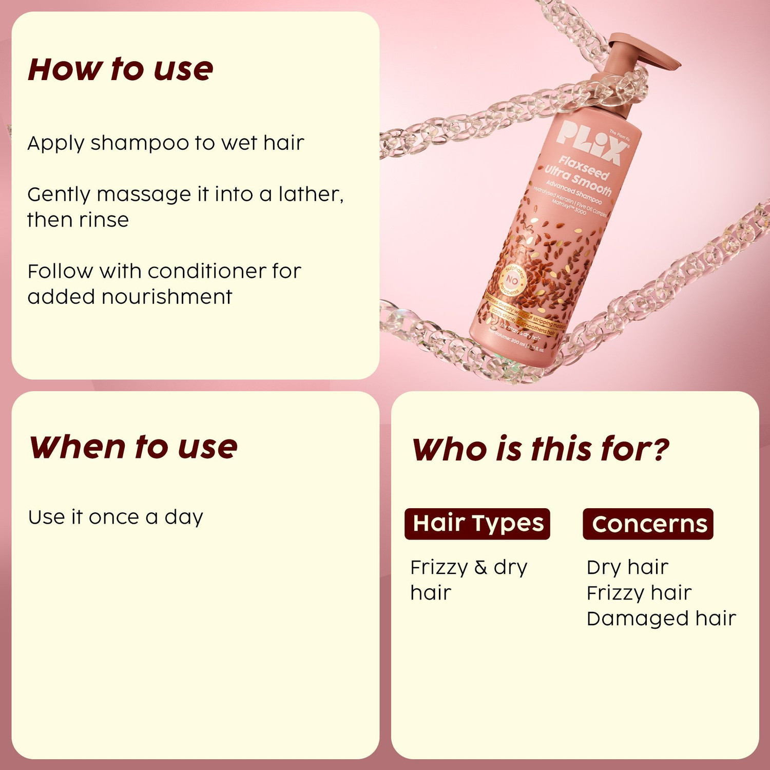 Image of The Plant Fix Plix Flaxseed Ultrasmooth Advanced Shampoo | For Smooth & Shiny Hair