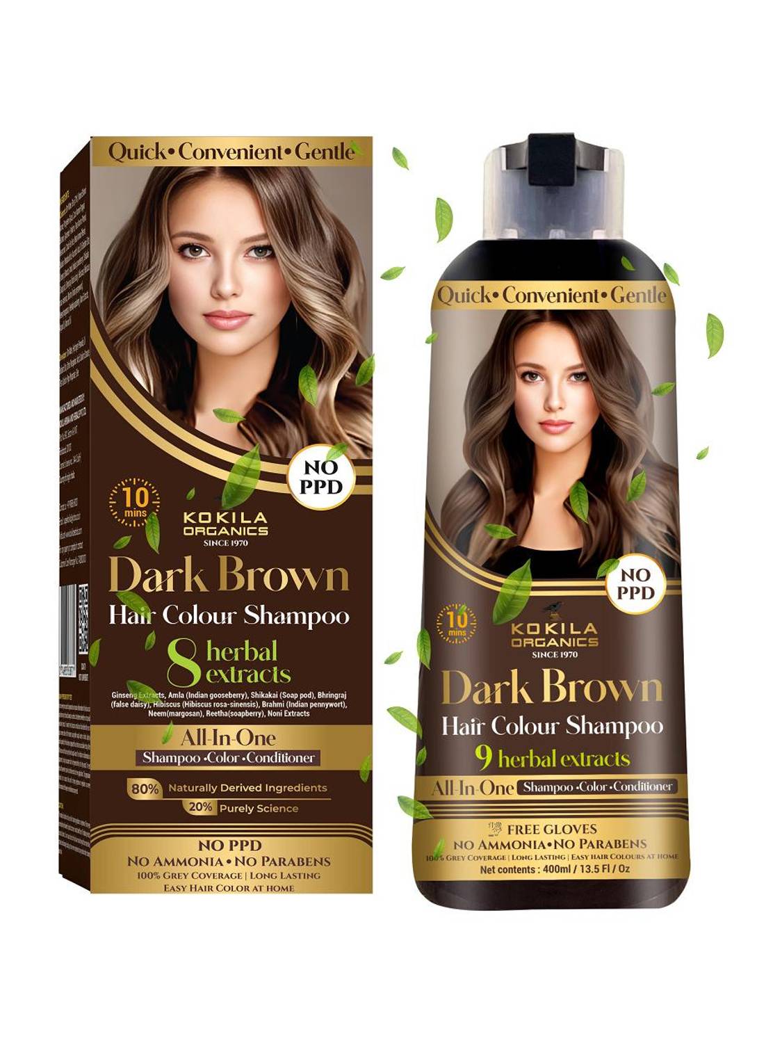 KOKILA NOPPD Shampoo Hair Colour, Dark Brown, 400 ml - Image 1