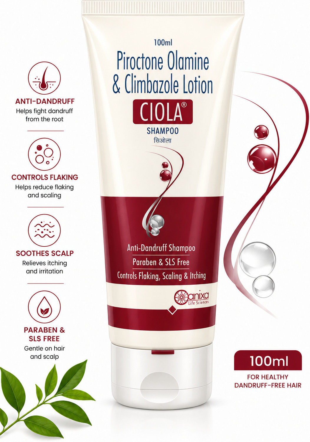 Image of ciola Anti-Dandruff Shampoo, Controls Dandruff, Itching & Flaking, Paraben & SLS Free (100 ml)