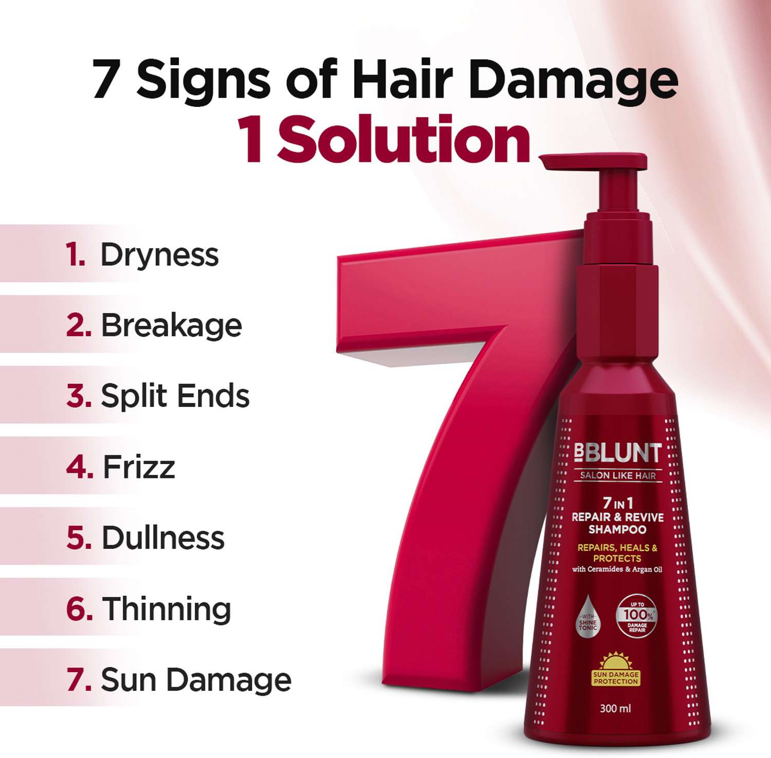Image of BBlunt 7in1 Repair & Revive Shampoo for Upto 100% Damage Repair | Ceramides & Argan Oil