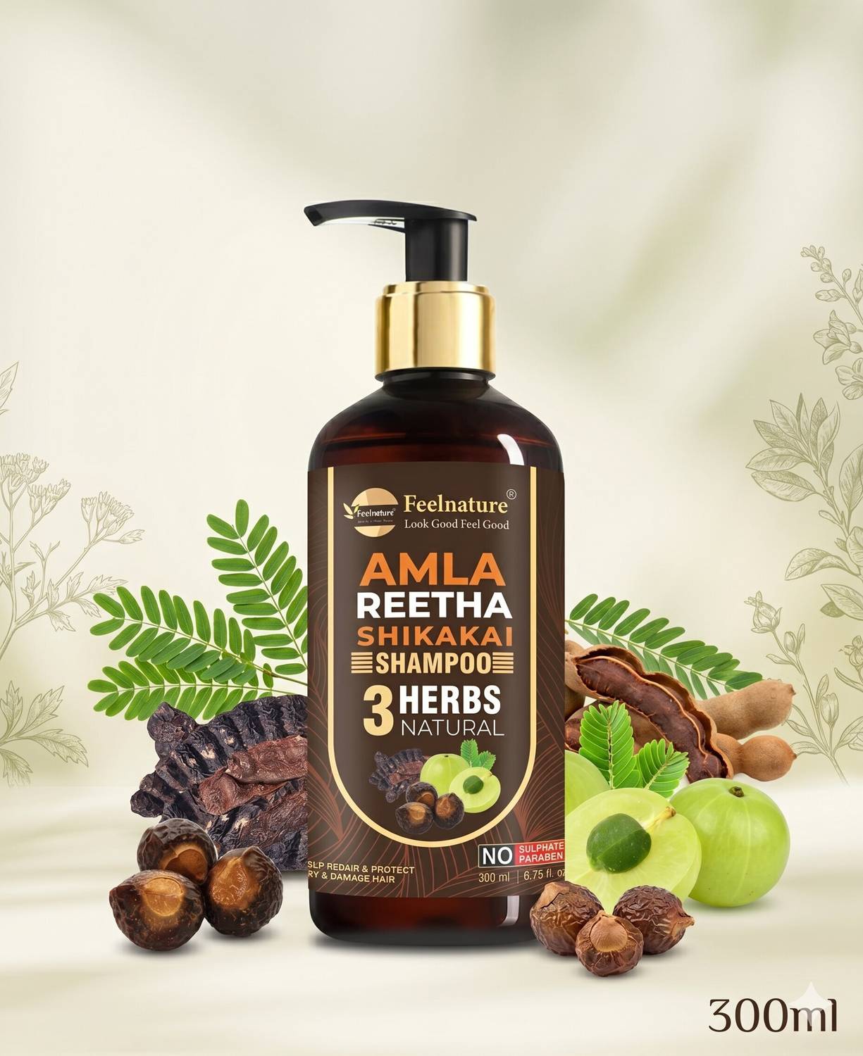 FeelNature Hair Growth Shampoo with Amla, Reetha, Shikakai - Image 1