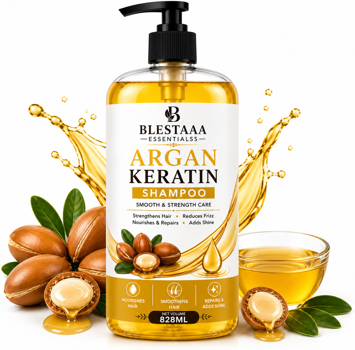 Image of blestaaa essentialss Argan Keratin Hair Fall Shampoo | Strengthens Hair & Reduces Hair Breakage (828 ml)