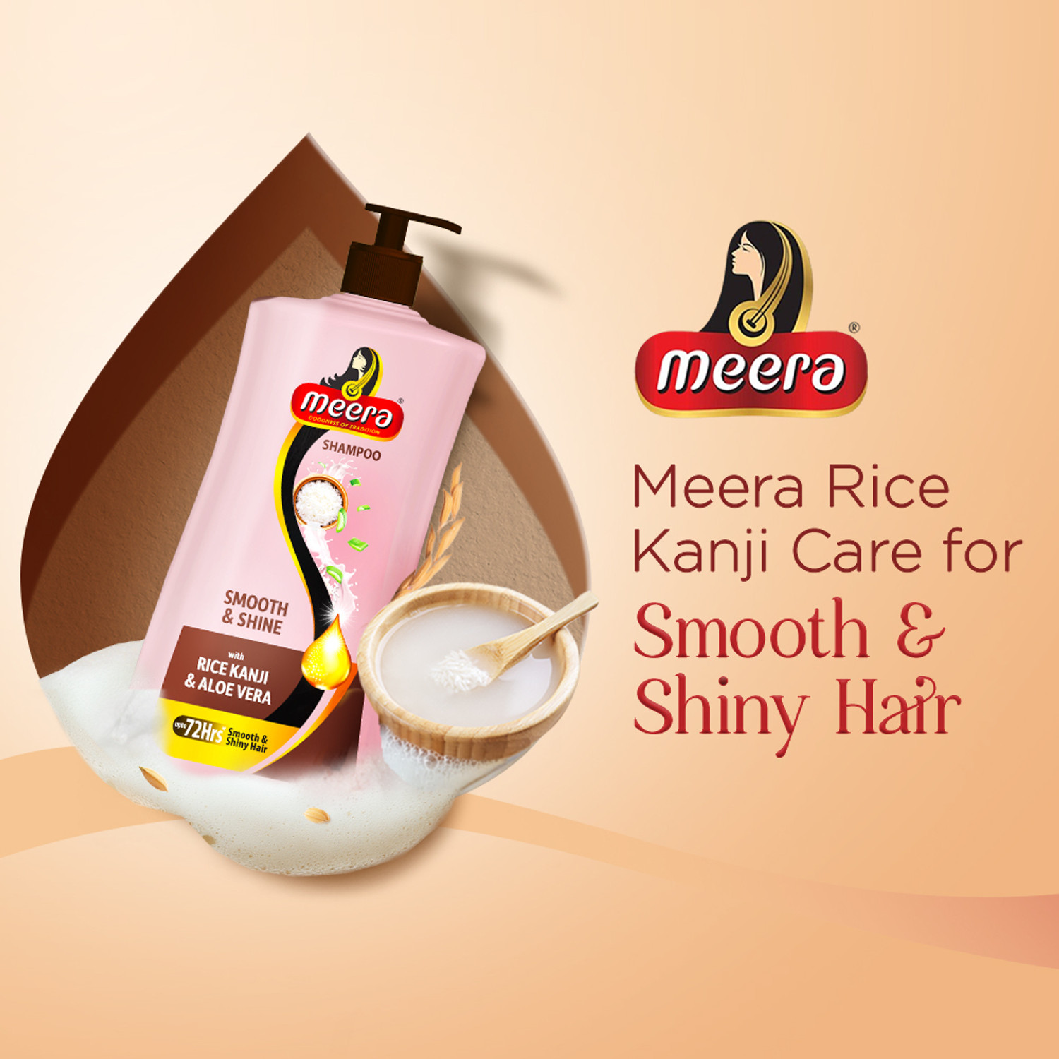 Image of Meera Shampoo with Rice Kanji and | Aloe Vera for Smooth & Shiny Hair upto 72 Hours|