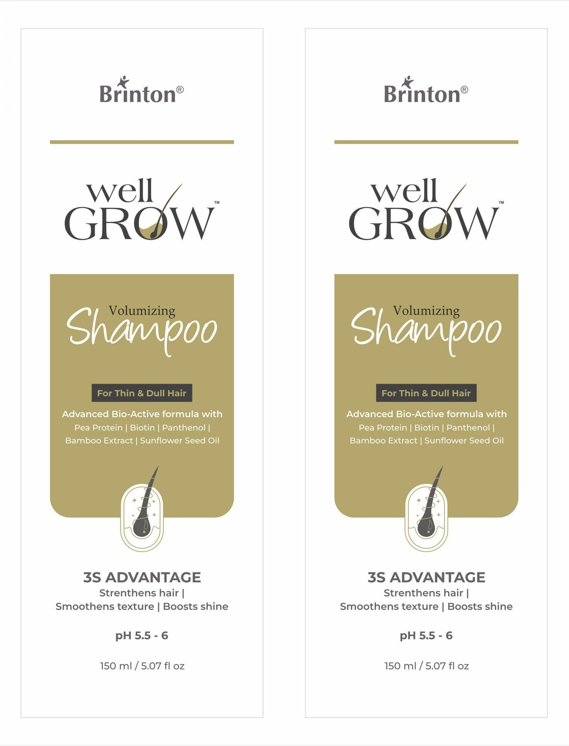 Image of Brinton Wellgrow Volumizing Shampoo for Hair Growth, 150ml x 2