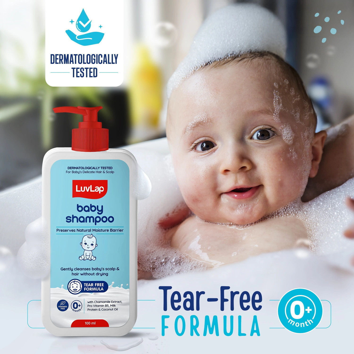 Image of LuvLap Milky Soft Baby Shampoo - 100ml, Tear Free Formula, With Milk Protein, Vitamin E