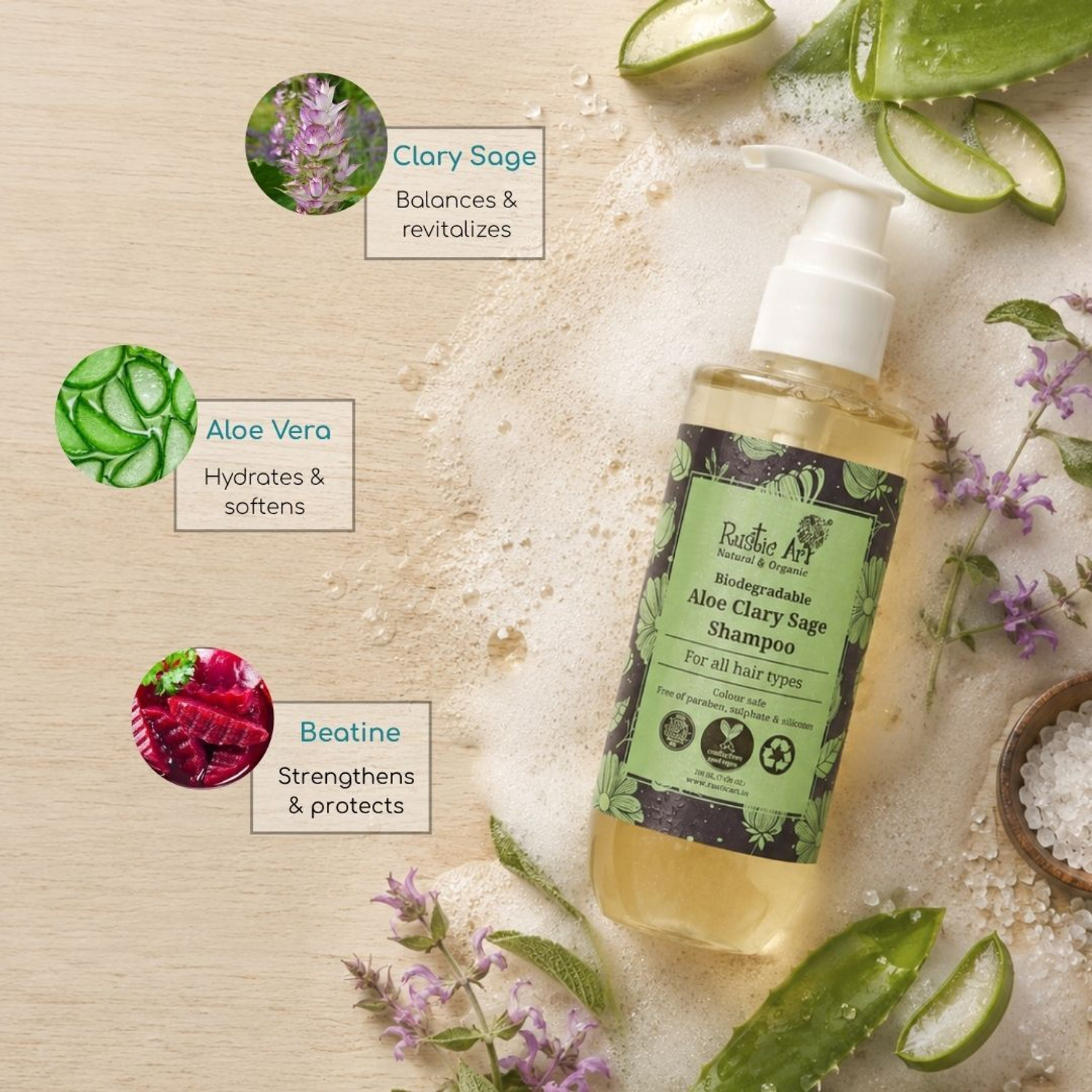 Image of RUSTIC ART Aloe Clary Sage Shampoo 210 g (pack of 2) - 420g