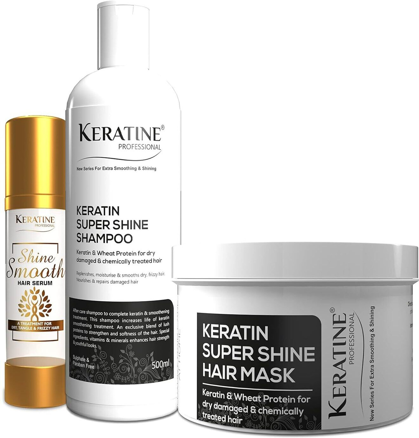Image of KERATINE PROFESSIONAL Keratin Super Shine (500ml Shampoo, 500ml Mask & 50ml Serum)