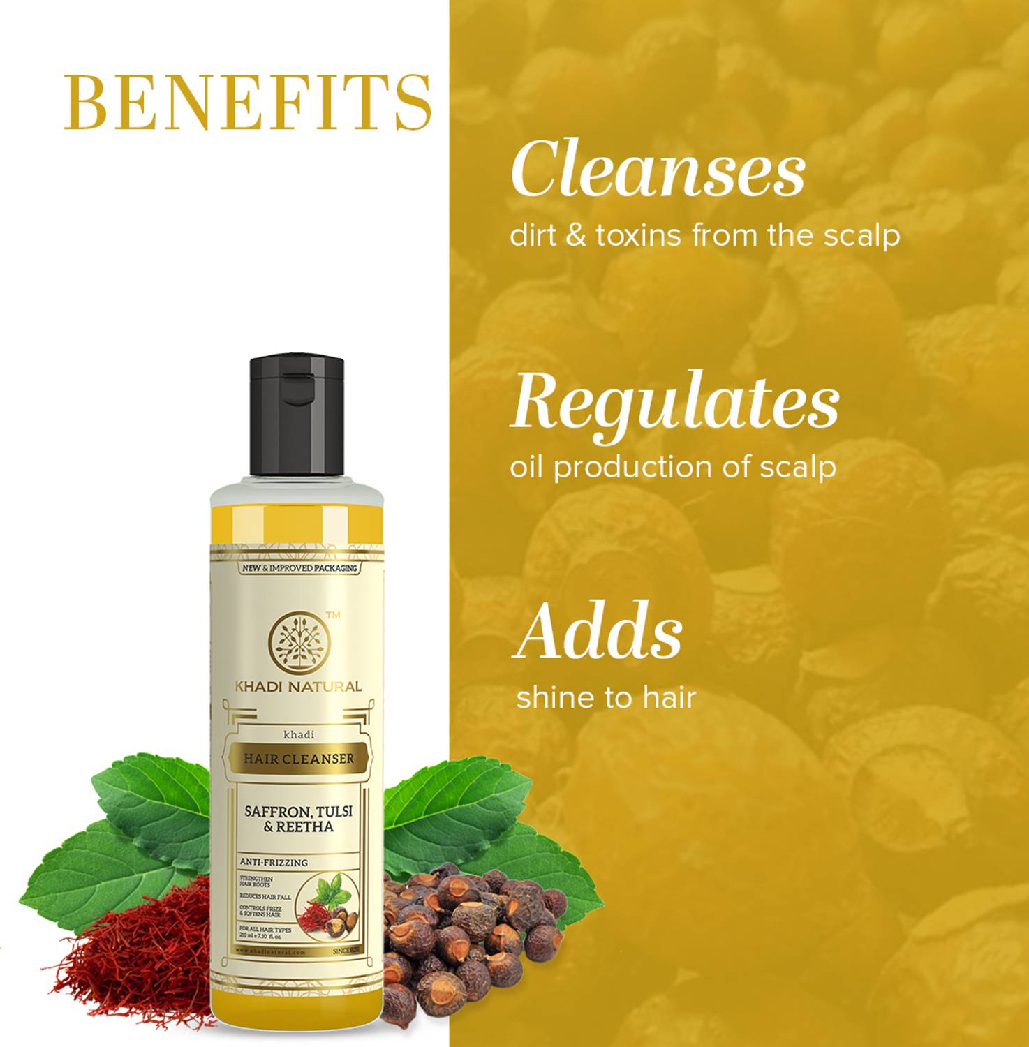 KHADI Natural Saffron Tulsi & Reetha Hair Cleanser Shampoo - Image 3