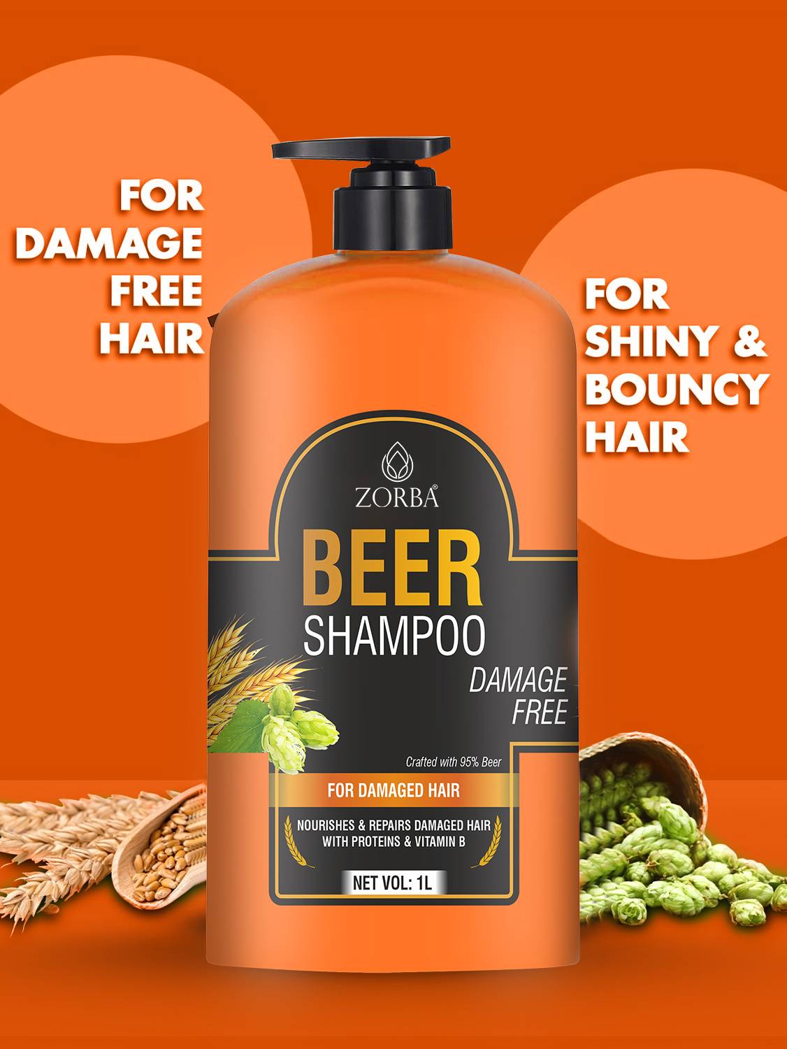 Zorba Beer Shampoo for Dry & Damaged Hair 1L Nourishing Care