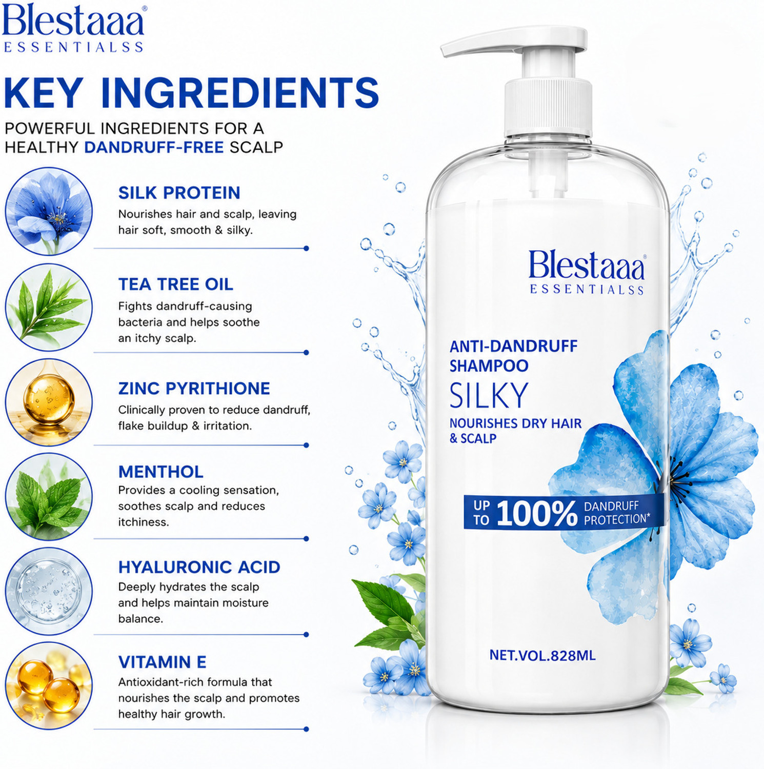 Image of blestaaa essentialss Smooth & Silky Anti Dandruff Shampoo for Softer and A Smoother Hair