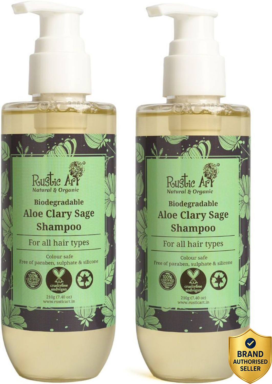 Image of RUSTIC ART Aloe Clary Sage Shampoo 210 g (pack of 2) - 420g