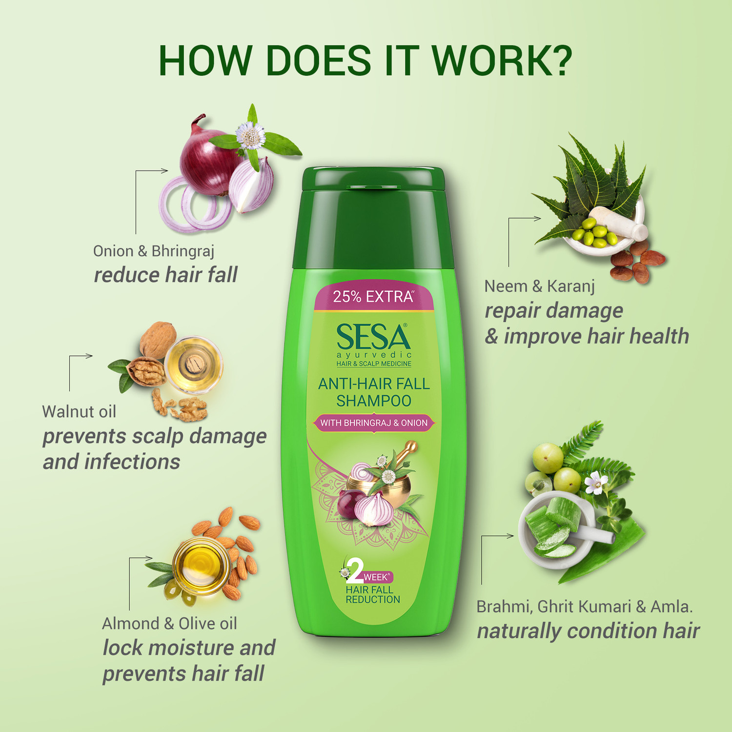 Image of SESA Ayurvedic Anti-Hair Fall Shampoo with Bhringraj and Onion for Soft & Shiny Hair