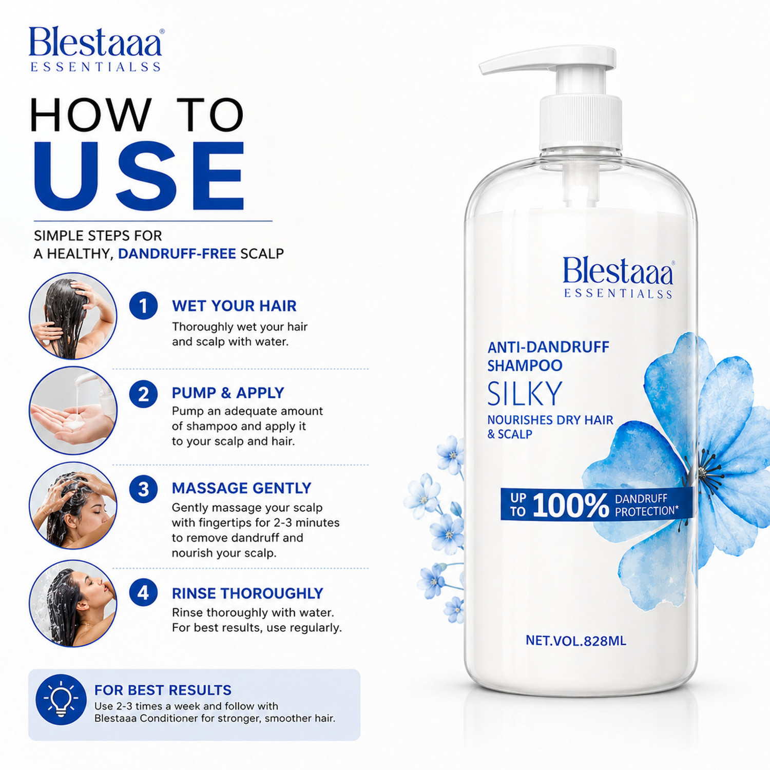 Image of blestaaa essentialss Smooth & Silky Anti Dandruff Shampoo for Softer and A Smoother Hair