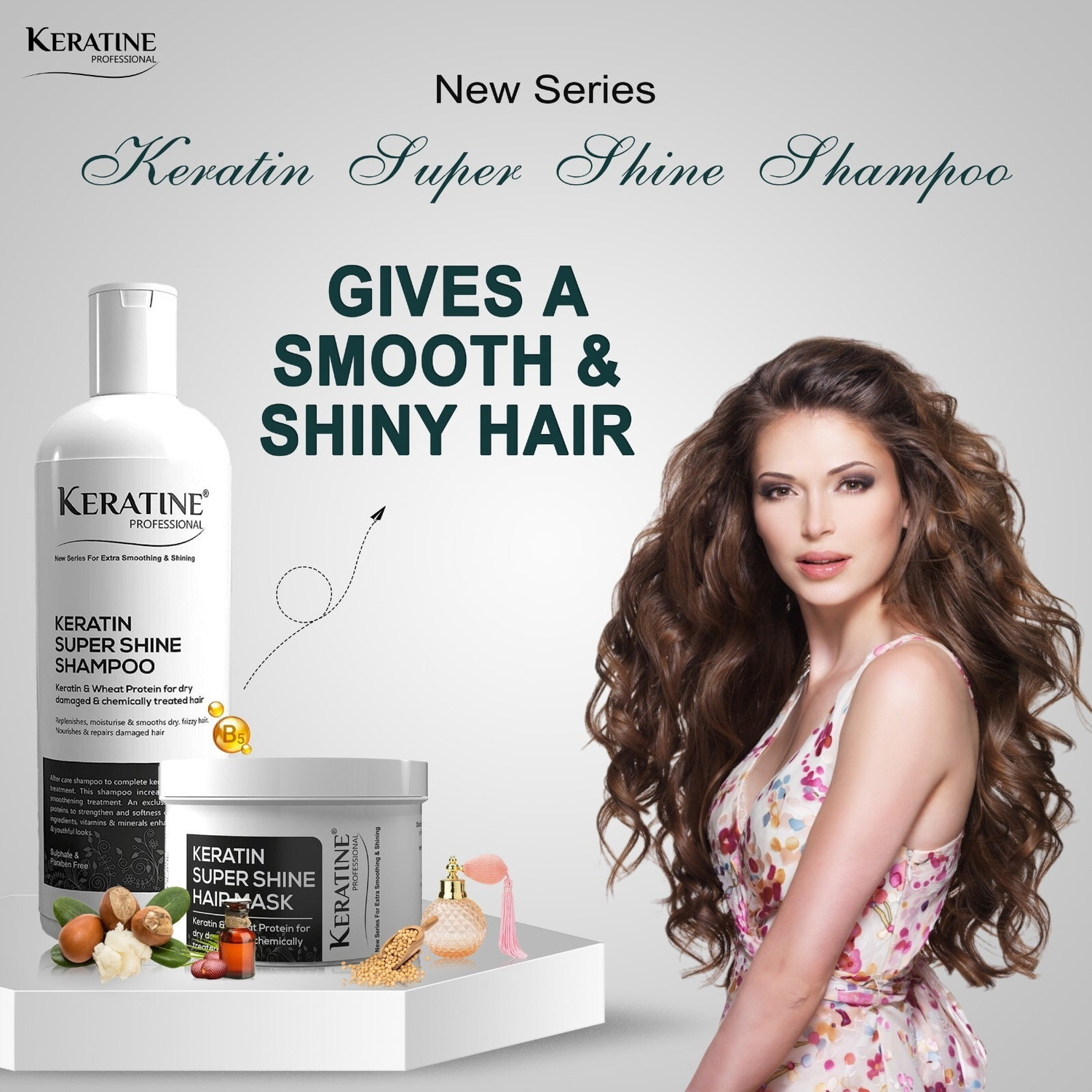 Image of KERATINE PROFESSIONAL Keratin Super Shine (500ml Shampoo, 500ml Mask & 50ml Serum)
