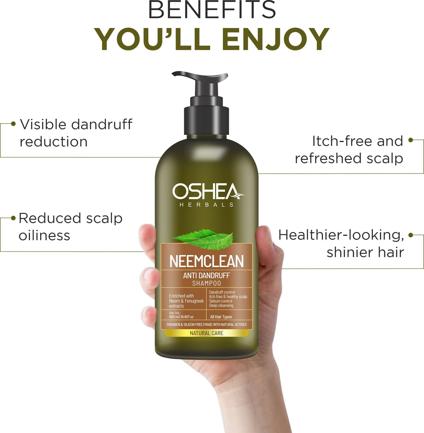 Image of OSHEA Neemclean Anti Dandruff Shampoo for Clean & Healthy Scalp