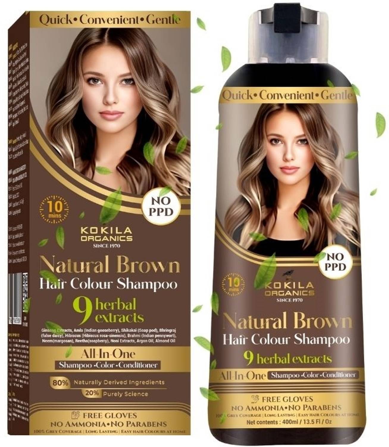 KOKILA NOPPD Shampoo Hair Colour, Natural Brown - Image 1