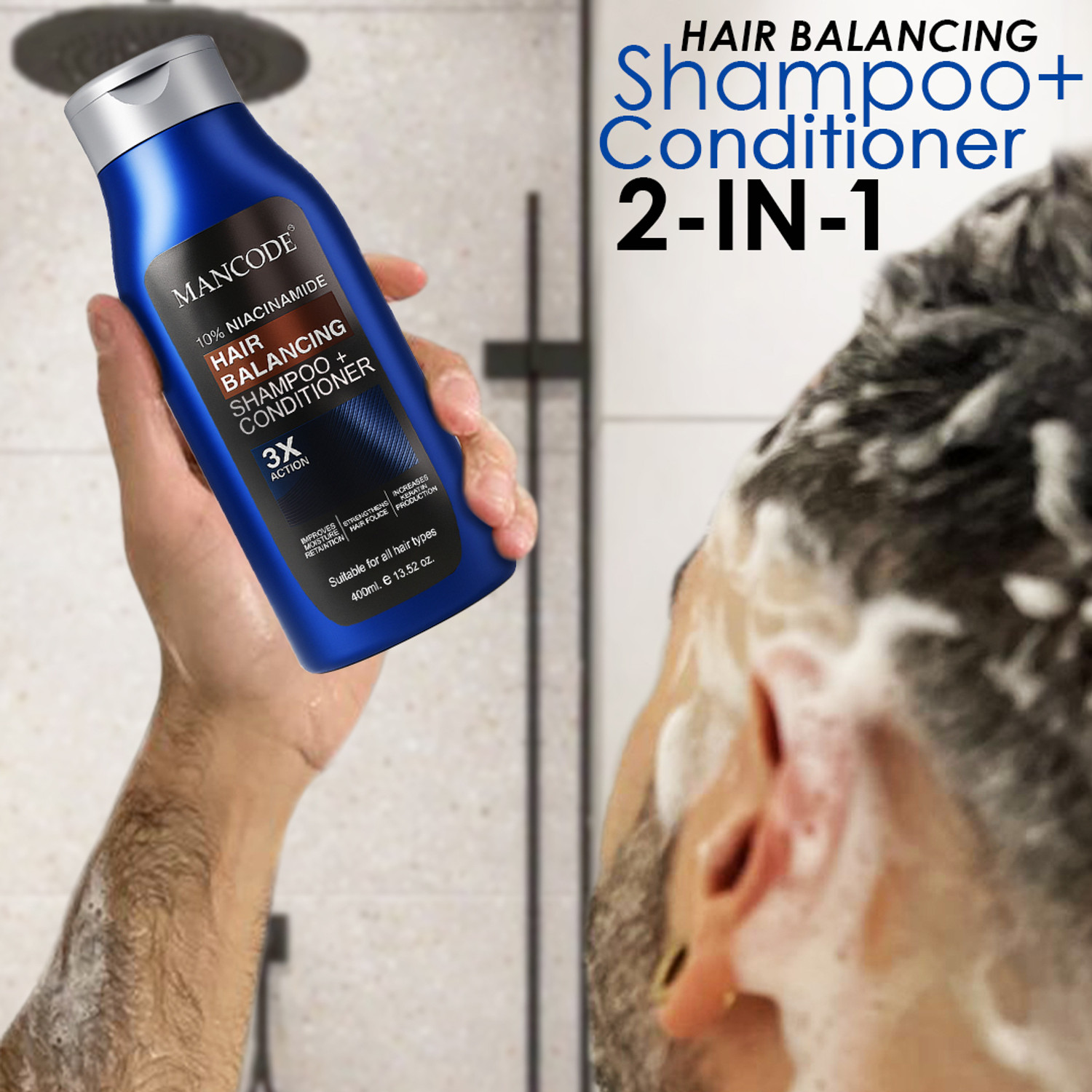 Image of MANCODE 10% Niacinamide Hair Balancing Shampoo & Conditioner | Nourishing Care
