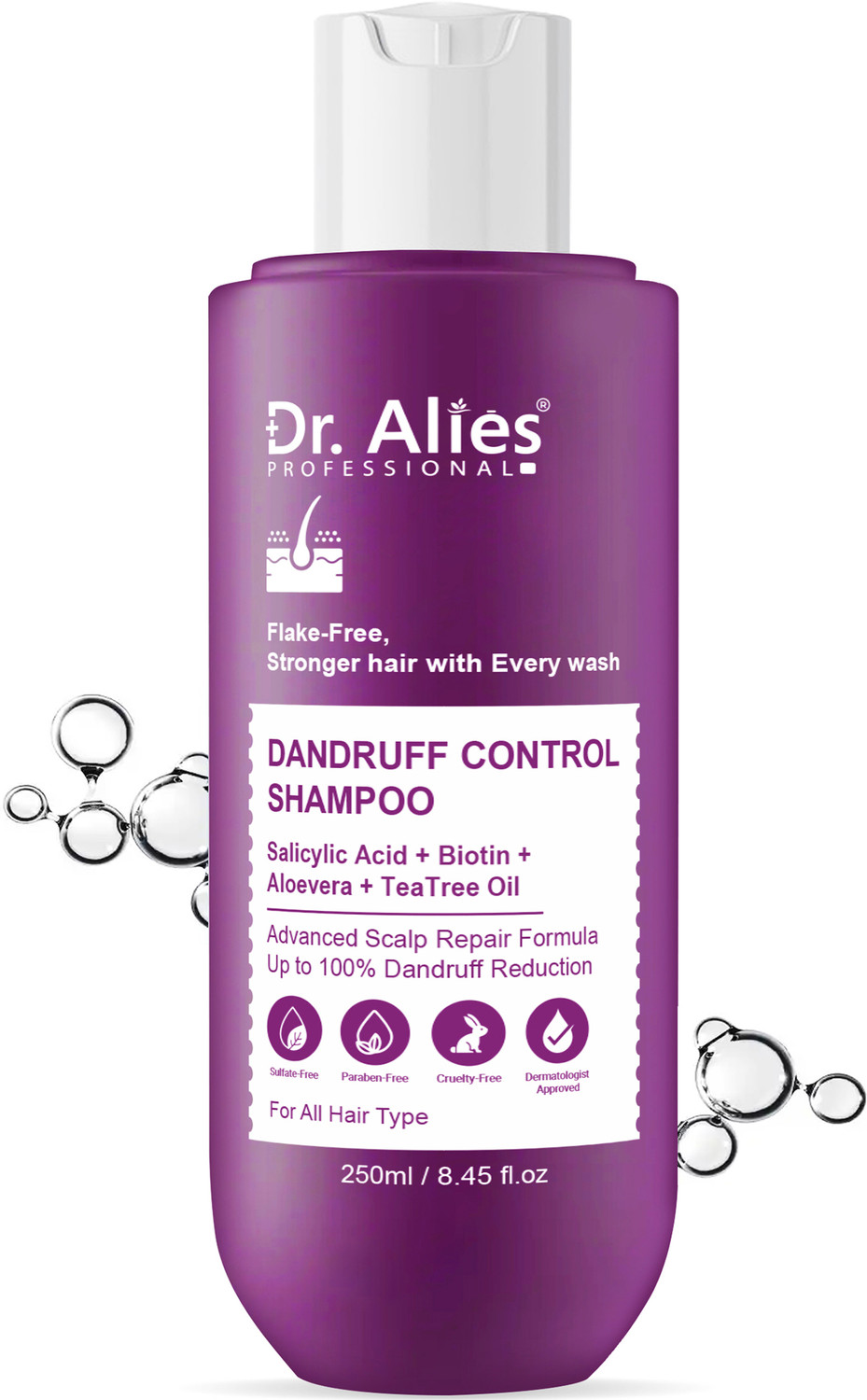 Image of Dr. Alies Professional Anti-Dandruff Shampoo - Upto 100% Dandruff Reduction with Salicylic Acid, Biotin