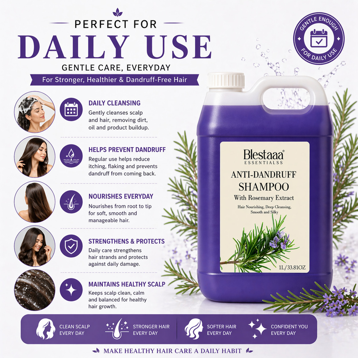 Image of blestaaa essentialss Hair Fall Control Shampoo with Rosemary & Biotin for Reducing Hair Loss