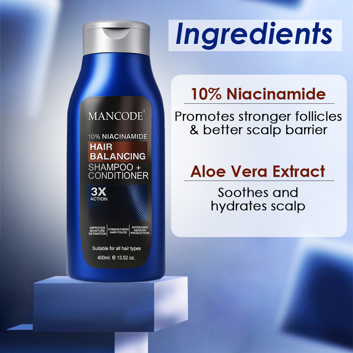 Image of MANCODE 10% Niacinamide Hair Balancing Shampoo & Conditioner | Nourishing Care