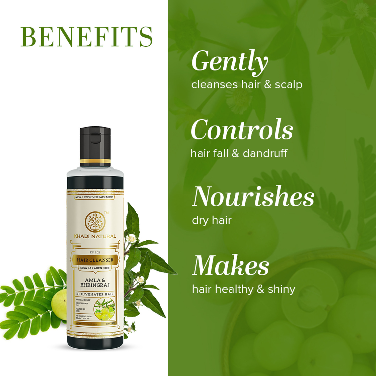 Image of KHADI NATURAL Herbal Amla & Bhringraj Shampoo /Cleanser - SLS & Paraben Free (Pack of 2) (420 ml)