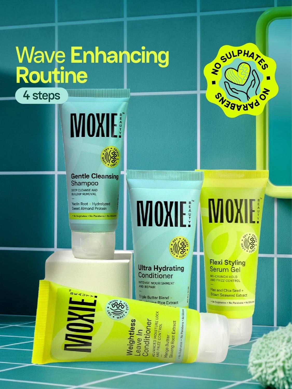 MOXIE Wavy Travel Routine Shampoo + Conditioner + Serum Gel + Leave-in