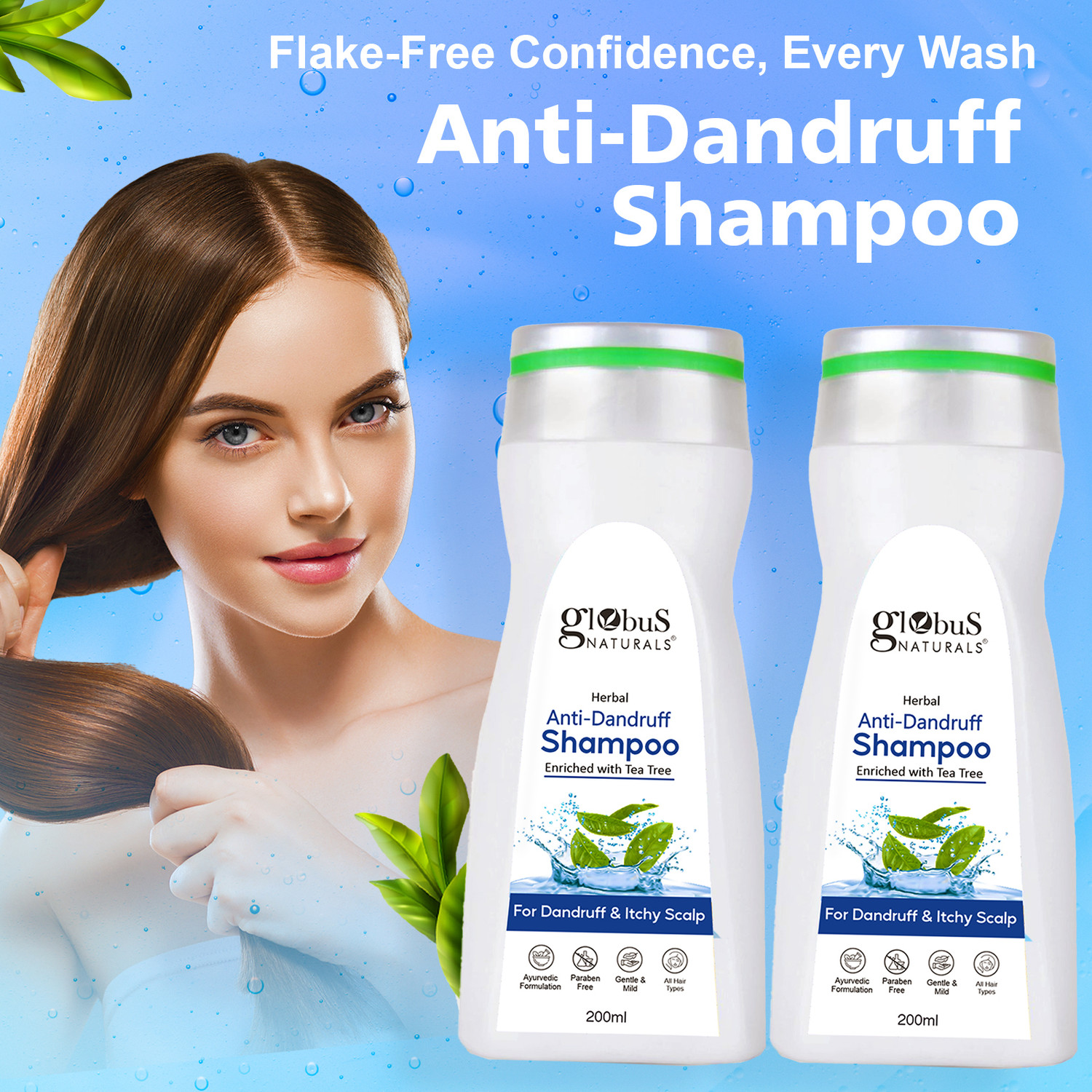 Image of Globus Naturals Anti Dandruff Shampoo, For Dandruff and Itchy Scalp, Set of 2