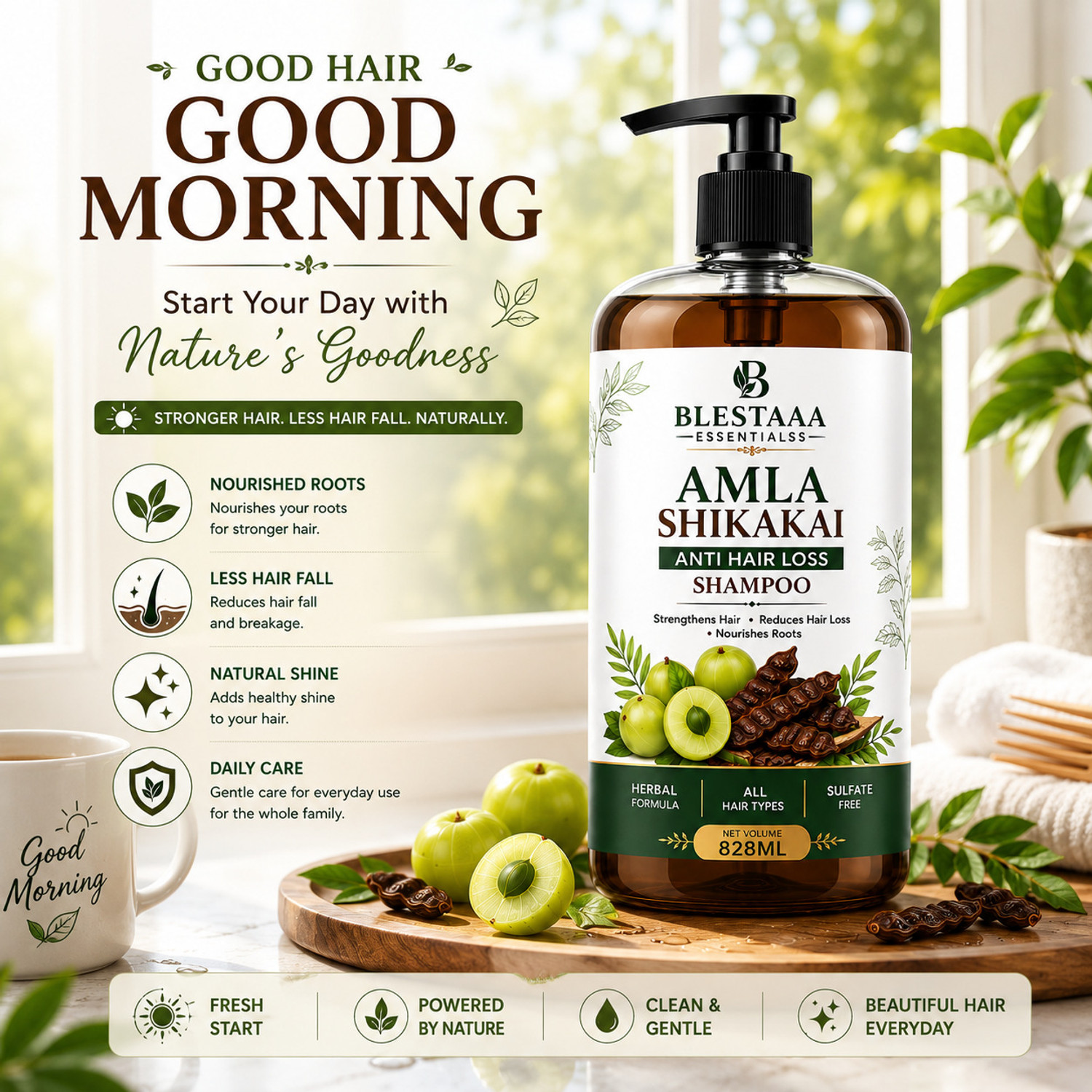 Image of blestaaa essentialss Herbal Amla Aritha & Shikakai Shampoo with Conditioner for Hair Care