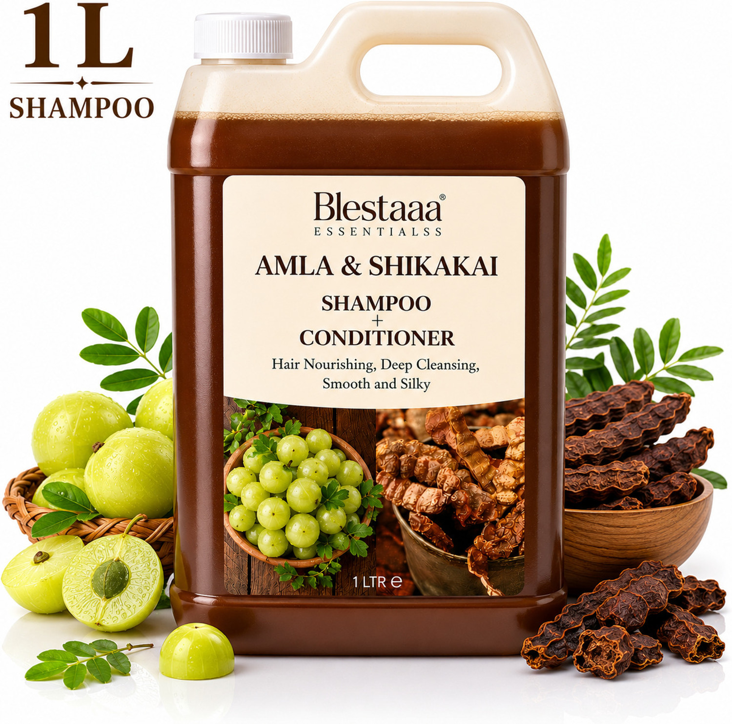 Image of blestaaa essentialss Herbal Amla Reetha Shikakai Shampoo for Natural Hair Care