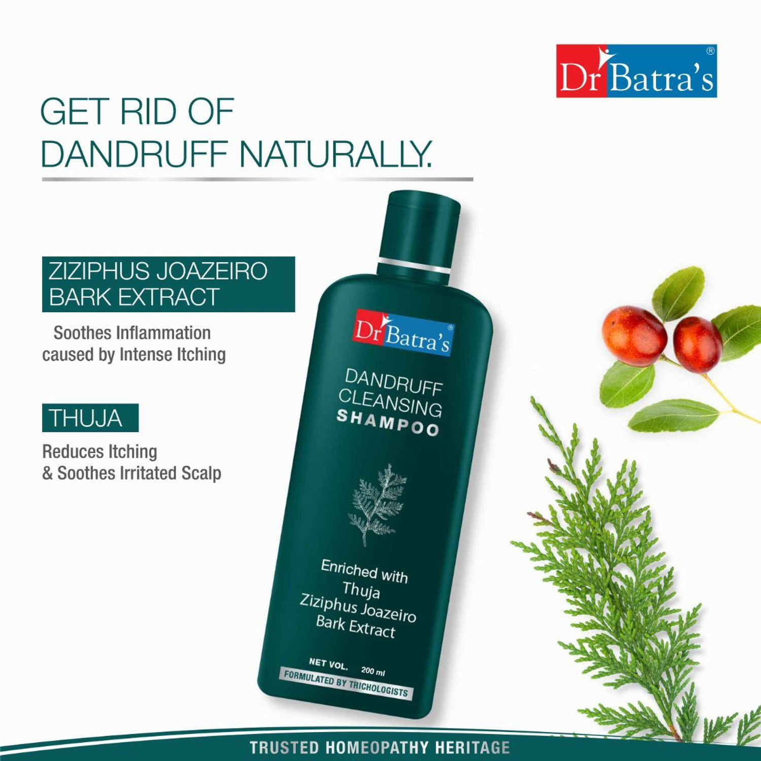 Image of Dr Batra's Dandruff Cleansing Shampoo with Thuja Extract - Flake-Free Healthy Hair Care
