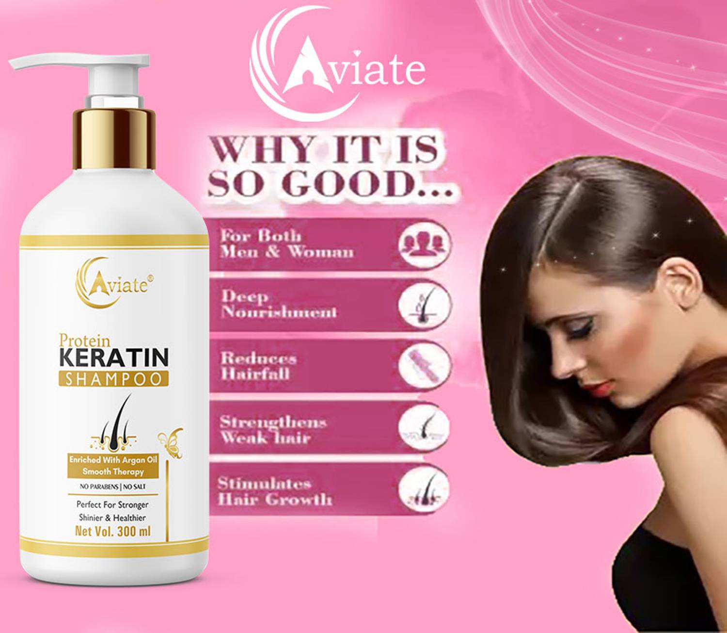 Aviate Keratin Shampoo Enriched with Argan Oil Repairs Damaged Hair FOR MEN & WOMEN