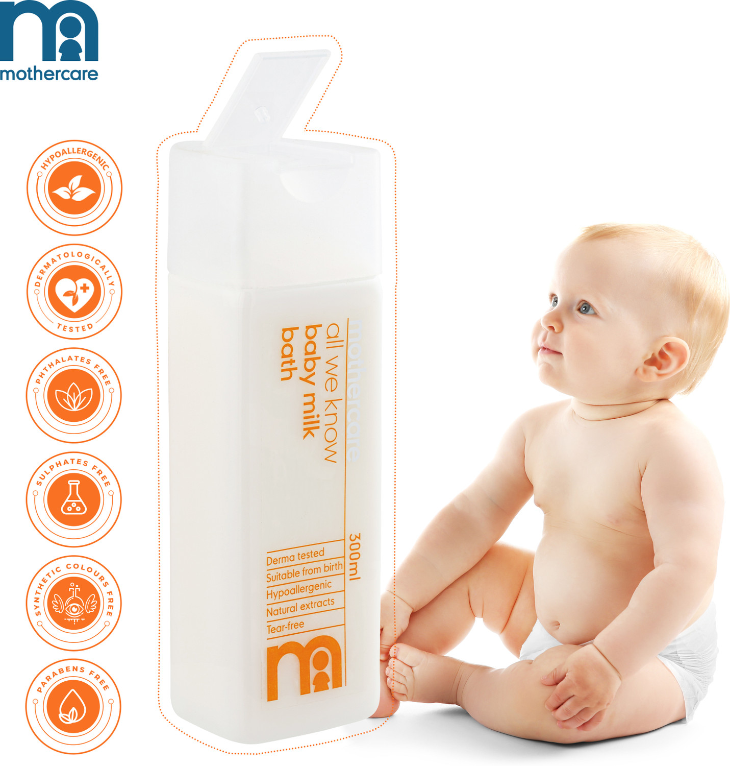 Image of Mothercare All We Know Baby Bath Milk | Gentle On Skin & Protect Natural Softness|Pack of 2 (2 x 300 ml)