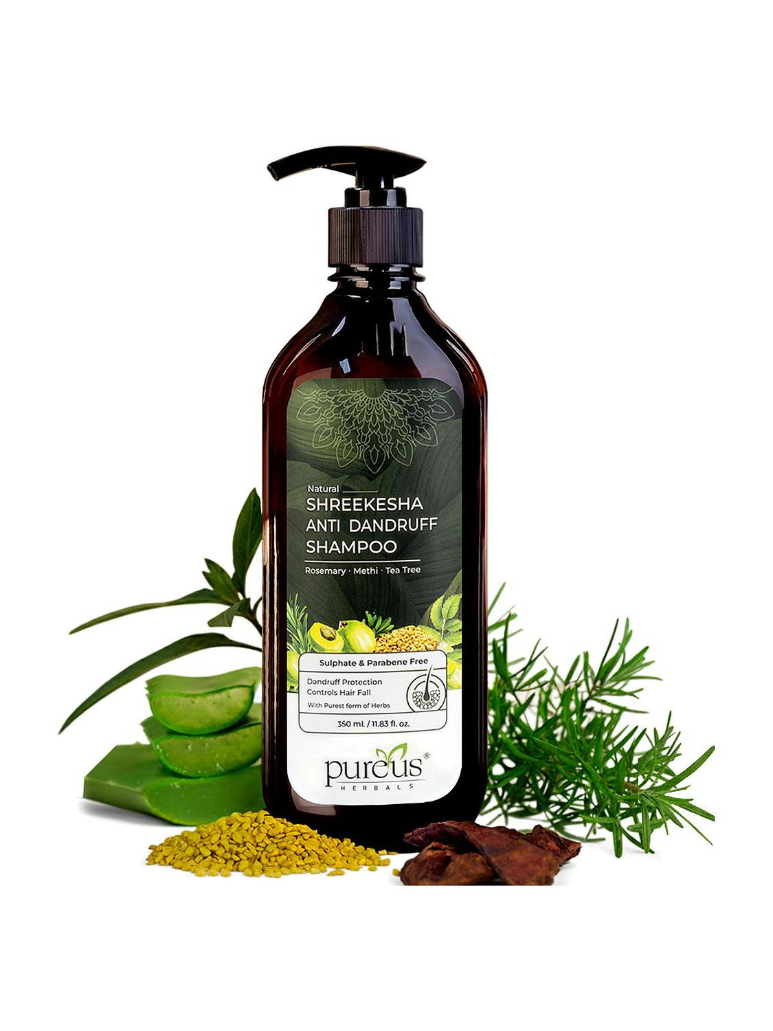 Image of Pureus Herbals Shreekesha Anti Dandruff Shampoo - Natural Hair Growth - Sulfate & Paraben Free