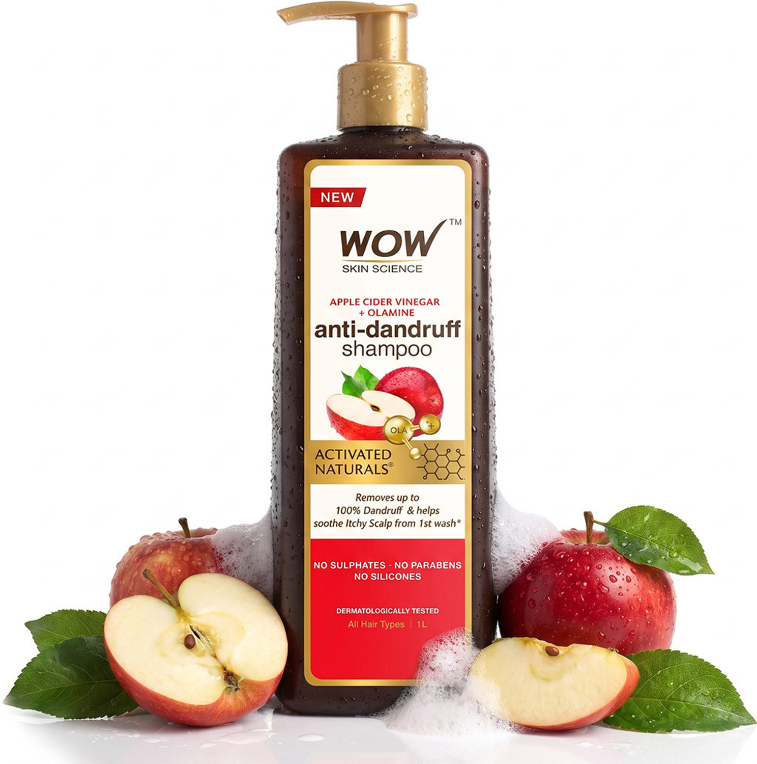 WOW SKIN SCIENCE Apple Cider Vinegar No Parabens & Sulphate Shampoo, 1000mL
