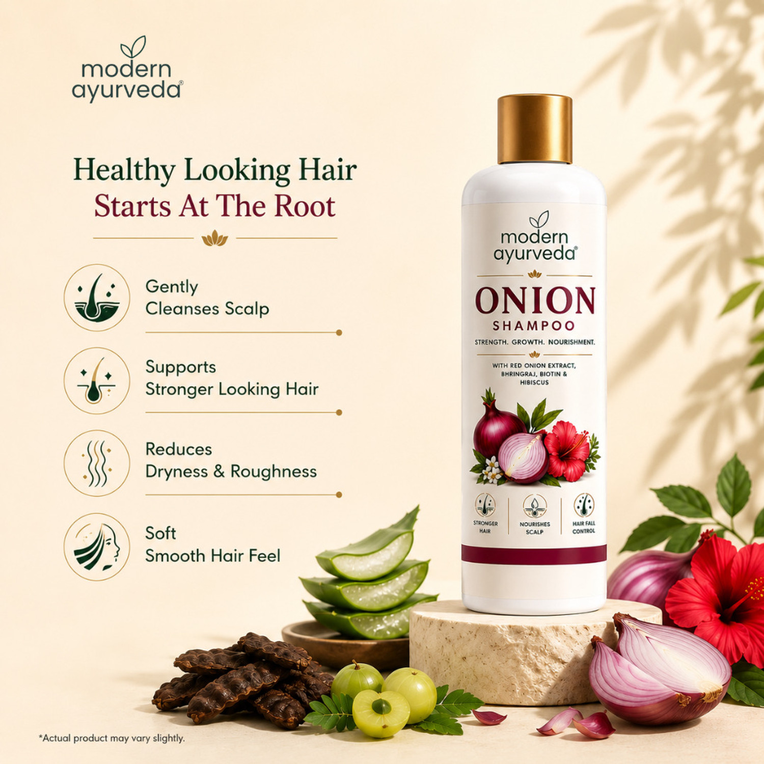 Image of MODERN AYURVEDA Shampoo for Hair Growth & Hair Fall Control, with Onion Extract, & Plant Keratin