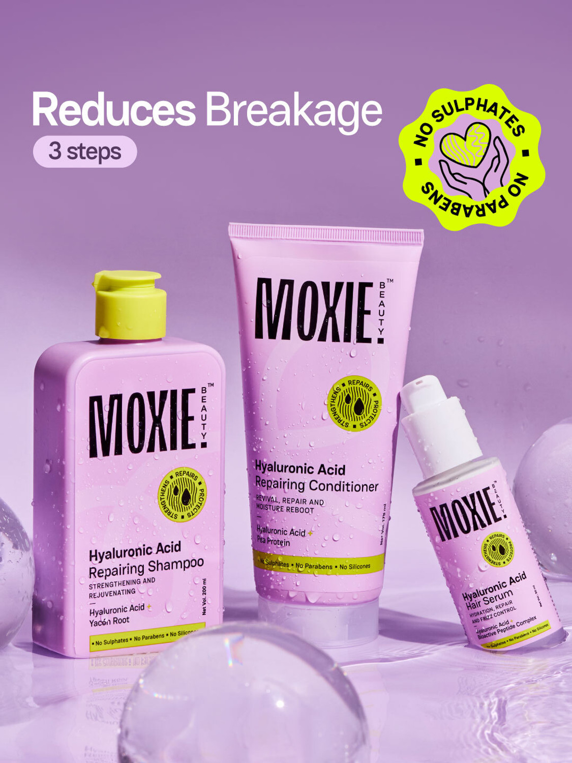Image of MOXIE BEAUTY The HydroRepair Routine | Hyaluronic Acid Shampoo, Conditioner & Hair Serum