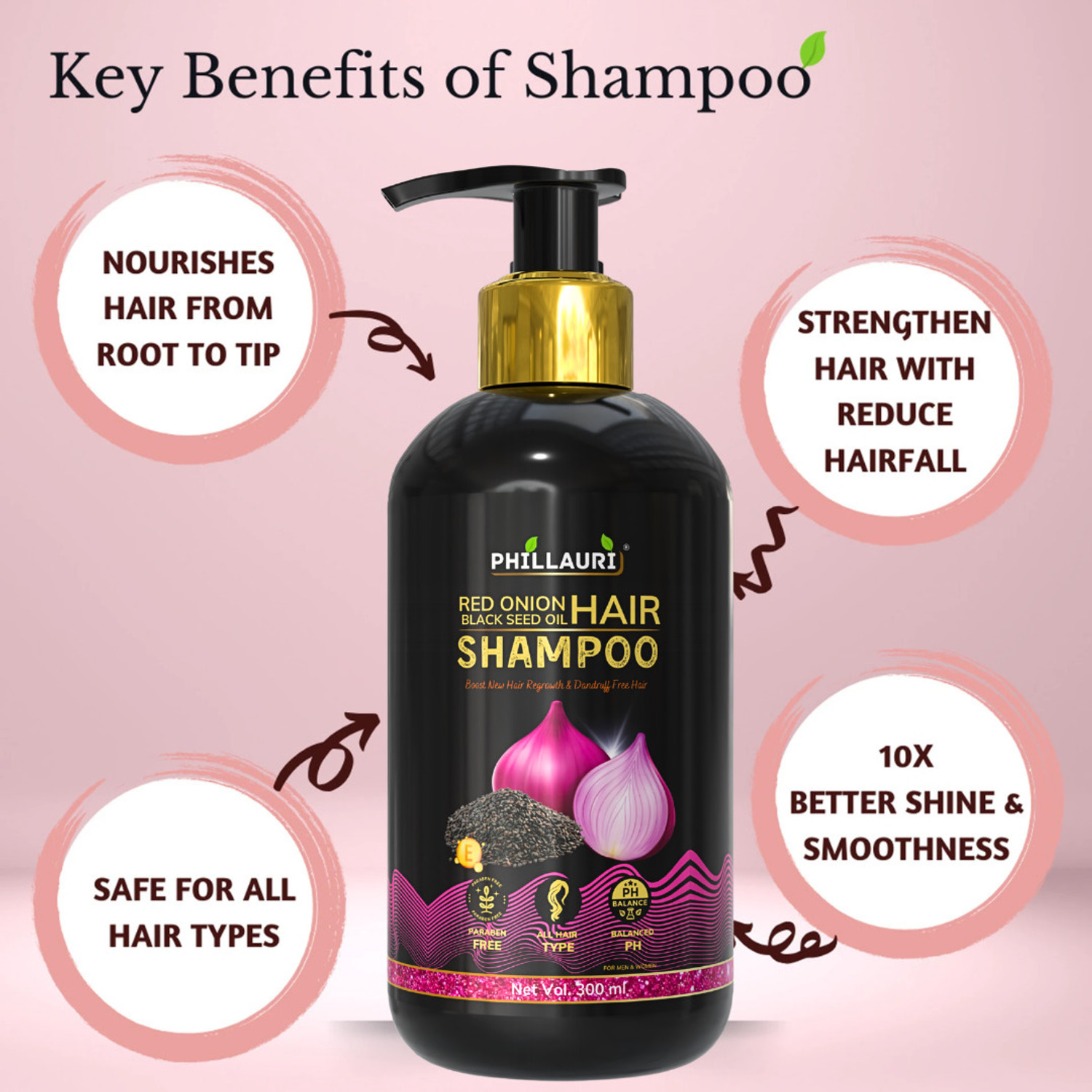 Image of Phillauri Onion Black Seed Oil Shampoo - Strengthens and Nourishes Hair