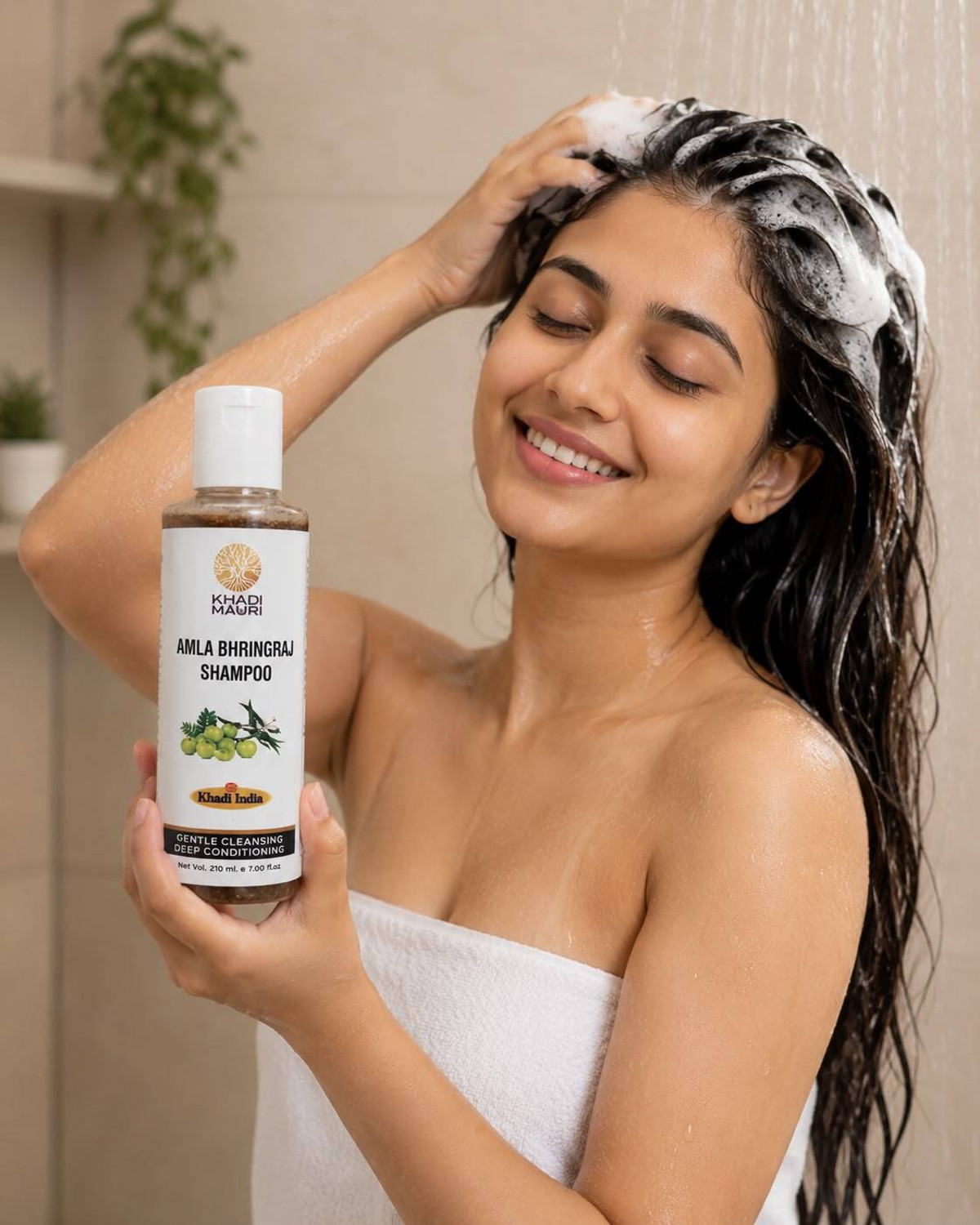Image of Khadi Mauri Herbal Amla Bhringraj Shampoo | Anti Hairfall Cleanser & Boosts Hair Repair