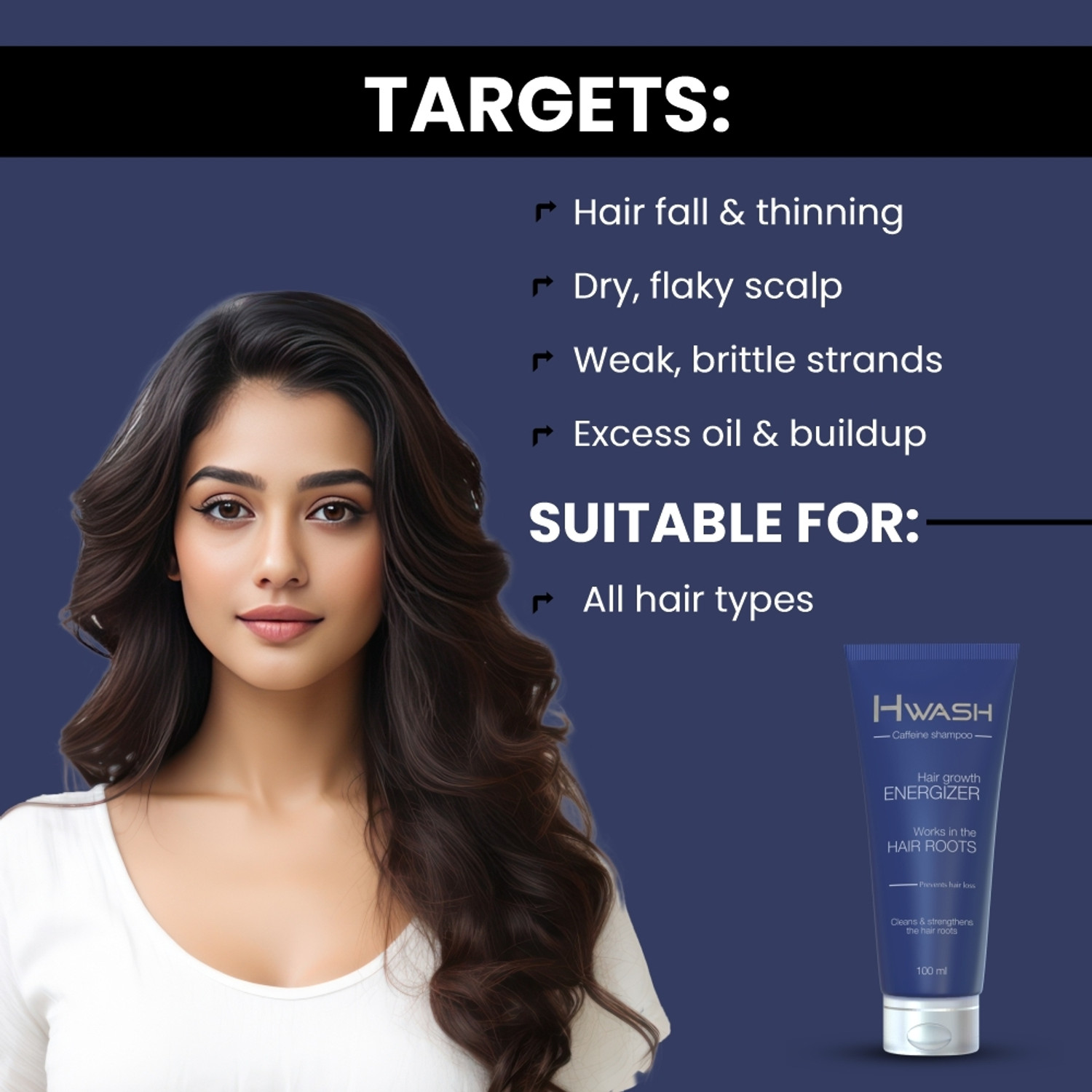 Image of HWASH Shampoo with Vit B3 & Pro-Vit B5 for Thicker, Stronger & Healthier Hair
