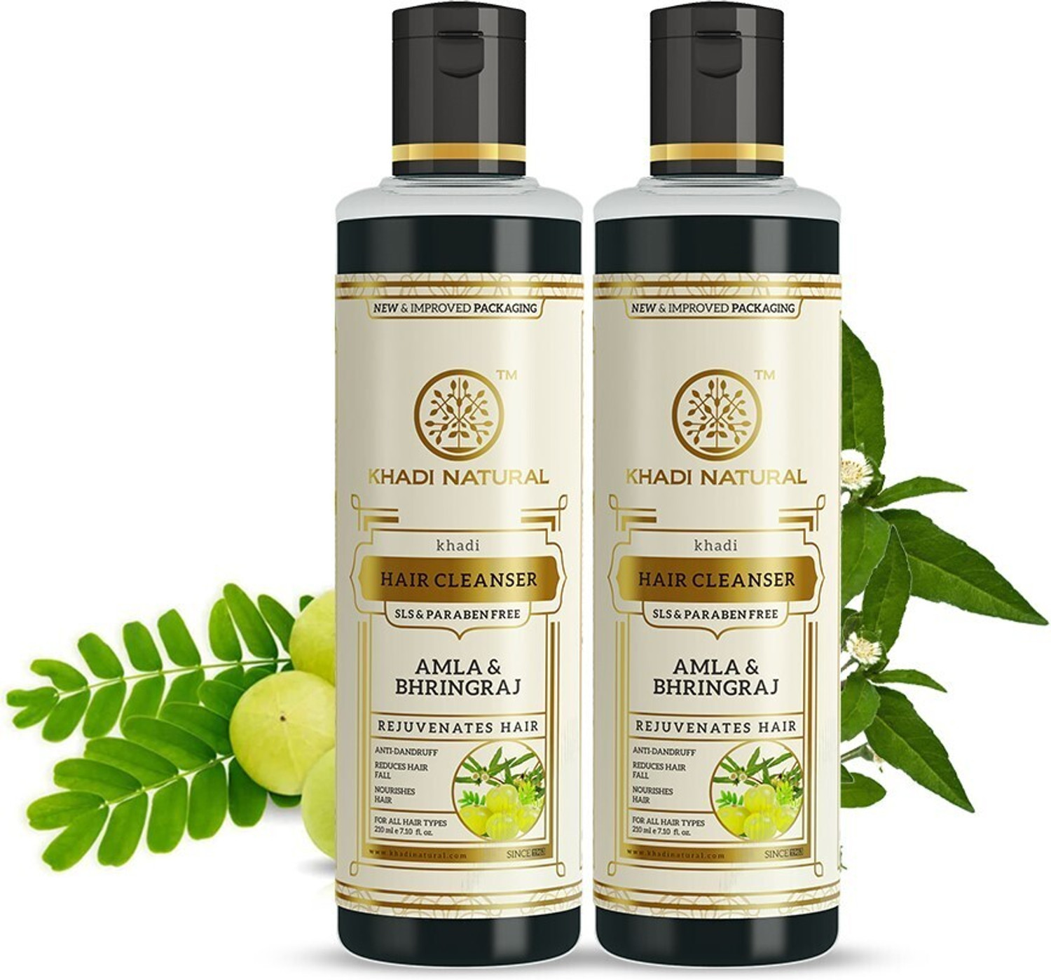 Image of KHADI NATURAL Herbal Amla & Bhringraj Shampoo /Cleanser - SLS & Paraben Free (Pack of 2) (420 ml)
