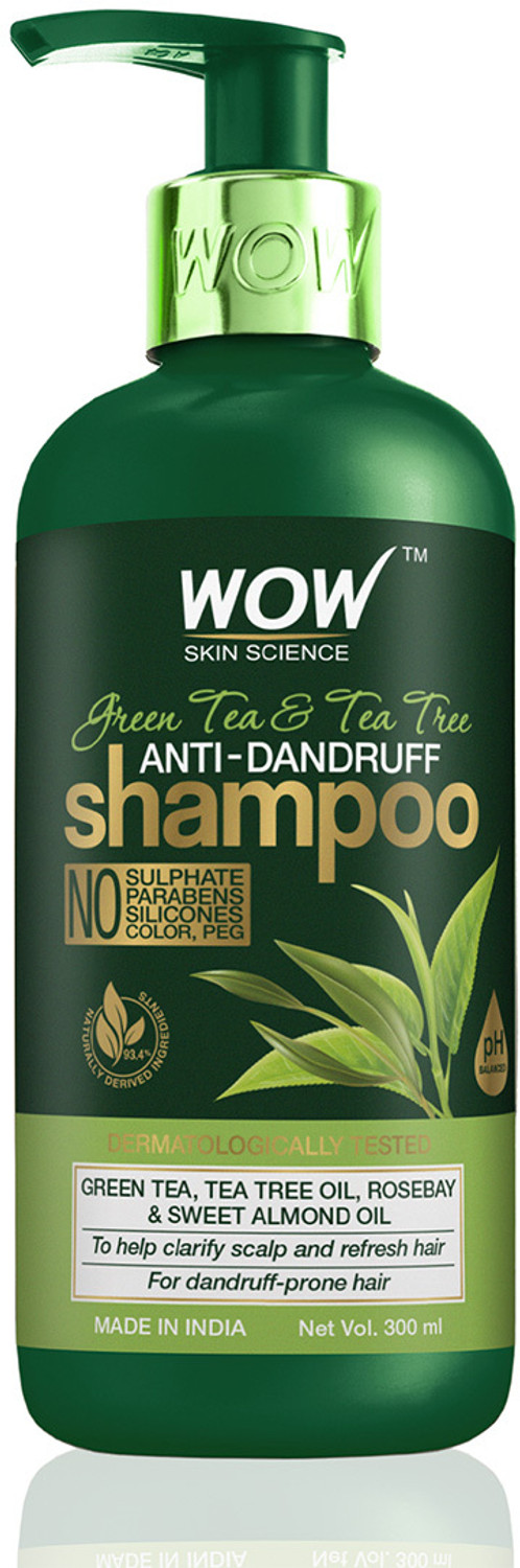 Image of WOW SKIN SCIENCE Green Tea & Tea Tree Anti-Dandruff Shampoo - NO Sulphates, Parabens, Silicones, Color & PEG - 300mL