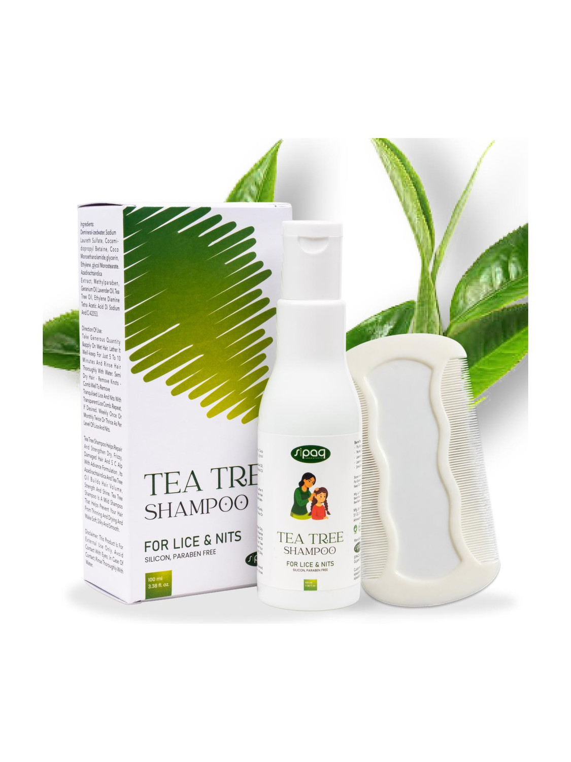Image of SIPAQ 100% Natural Tea Tree Shampoo Anti Lice and Nits Shampoo with Free Lice Comb