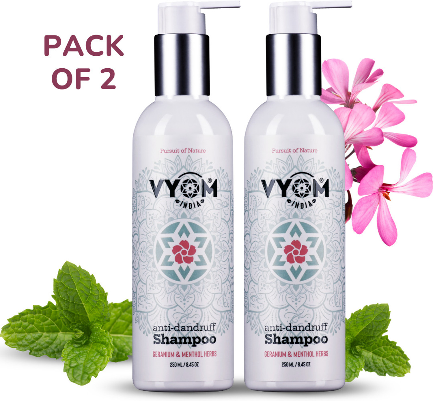 Image of VYOM INDIA Geranium Anti-Dandruff|2 in 1 Conditioner Shampoo|Purely Organic & Plant Based