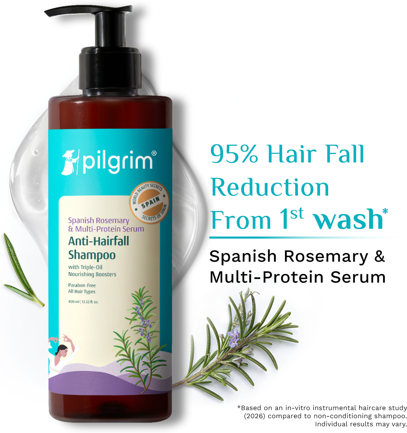 Image of Pilgrim Spanish Rosemary Anti Hairfall Shampoo for Women & Men | Promotes Hair Growth