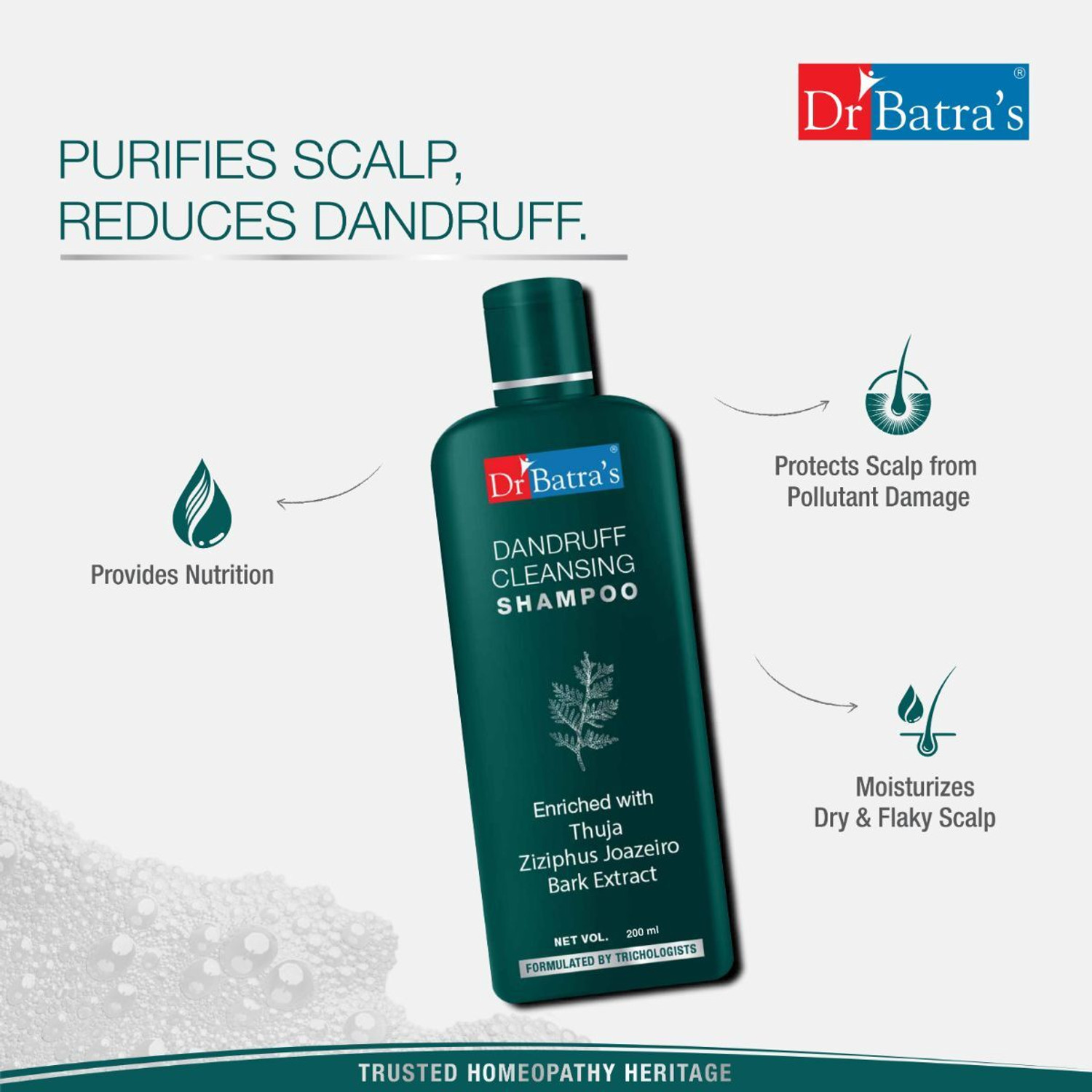 Image of Dr Batra's Dandruff Cleansing Shampoo with Thuja Extract - Flake-Free Healthy Hair Care