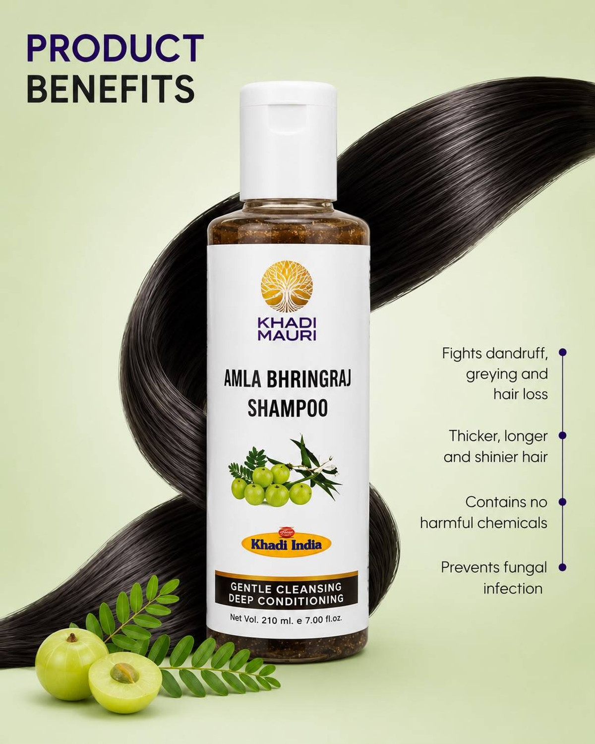 Image of Khadi Mauri Herbal Amla Bhringraj Shampoo | Anti Hairfall Cleanser & Boosts Hair Repair