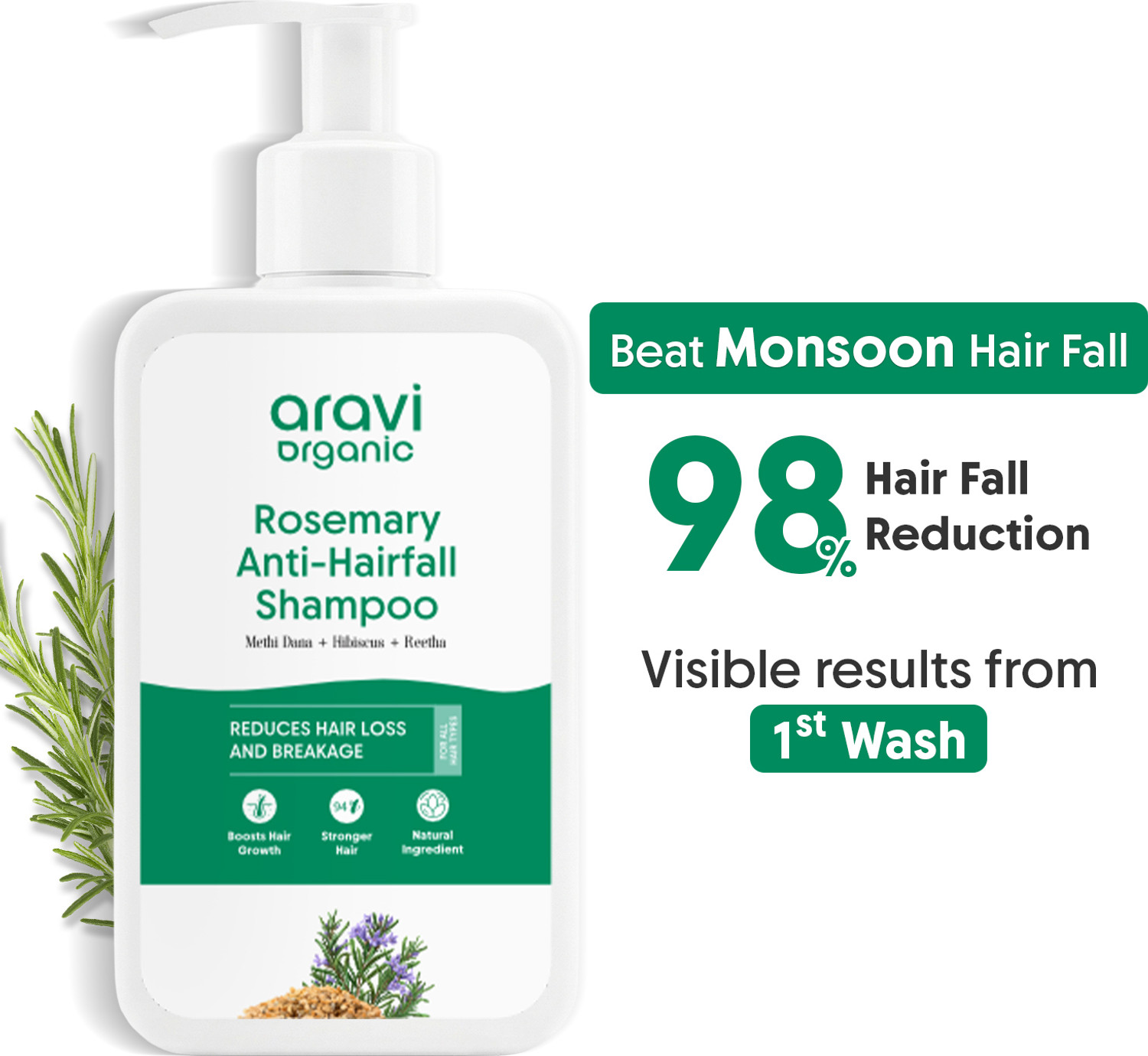 Image of Aravi Organic Rosemary Anti Hair Fall Shampoo Methi dana Sulphate & Paraben Free