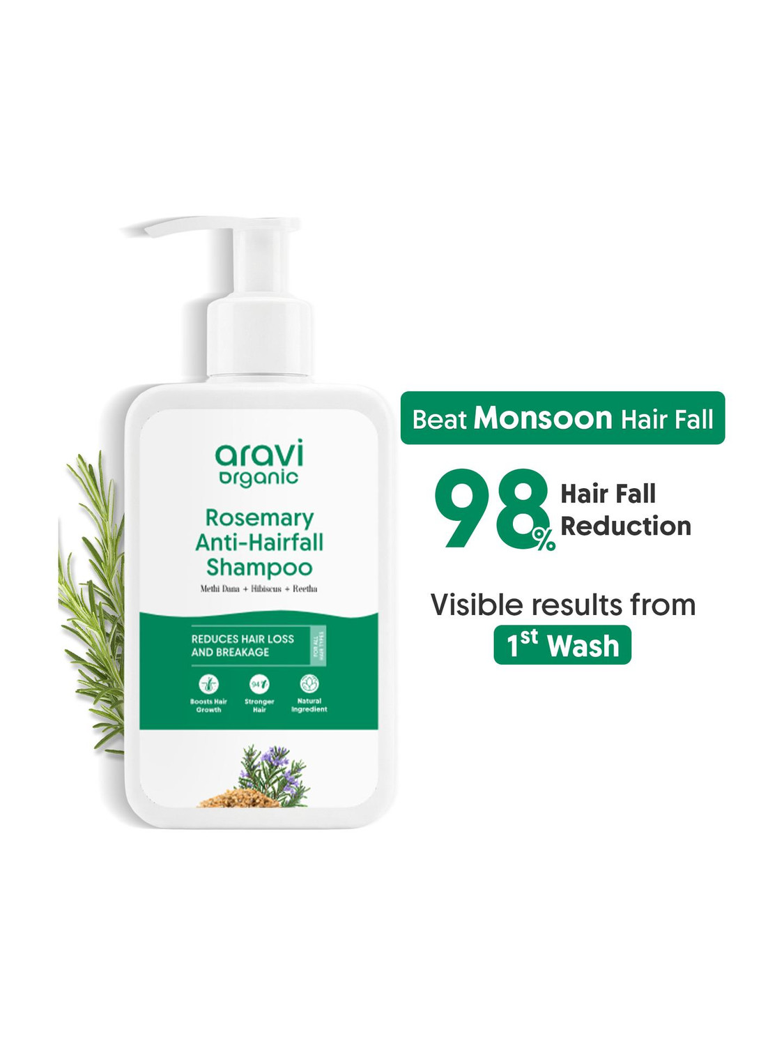 Image of Aravi Organic Rosemary Anti Hair Fall Shampoo Methi dana Sulphate & Paraben Free