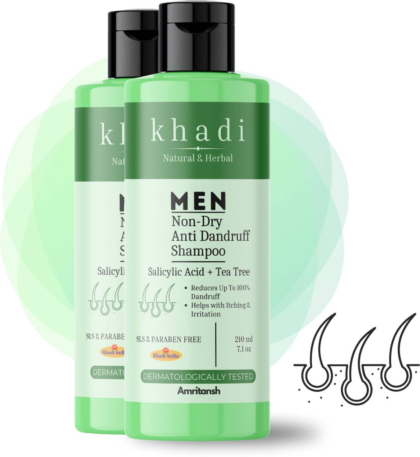 AMRITANSH Khadi MEN Anti-Dandruff Shampoo, Salicylic Acid & Tea Tree Oil, Reduces Dandruff